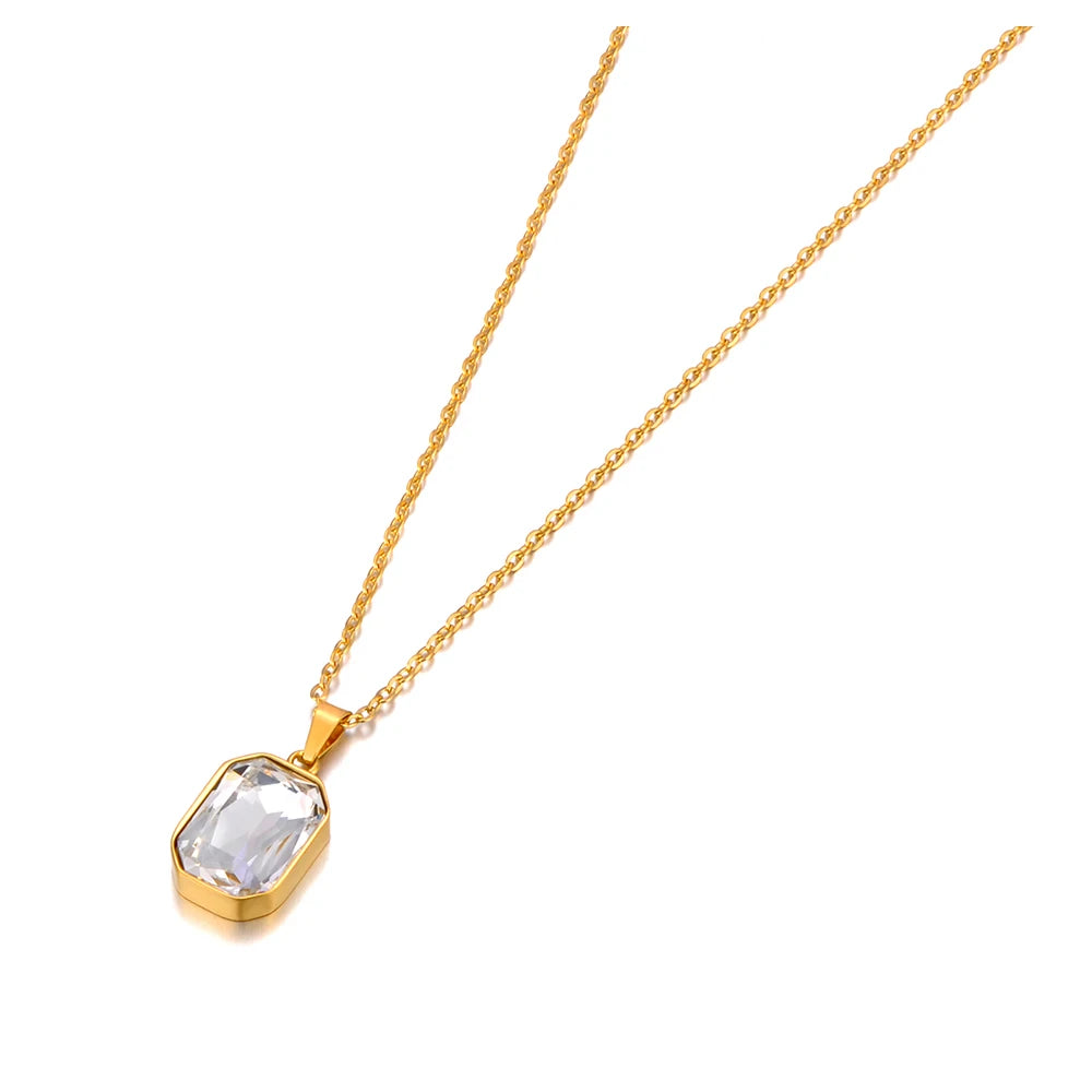 Naszyjnik ze stali nierdzewnej z geometrycznym kryształem – elegancki pozłacany wisiorek dla kobiet