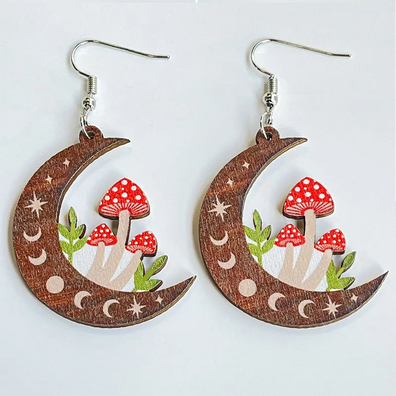 Kolczyki koła vintage boho grzybki