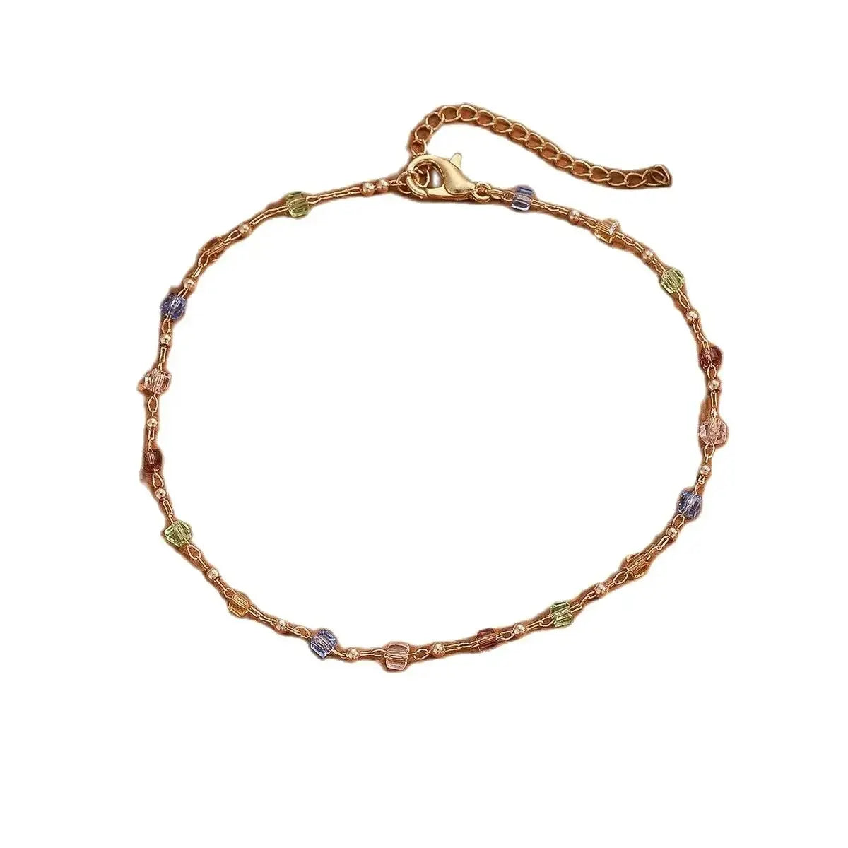 Boho bransoletka na kostkę z kolorowymi cyrkoniami