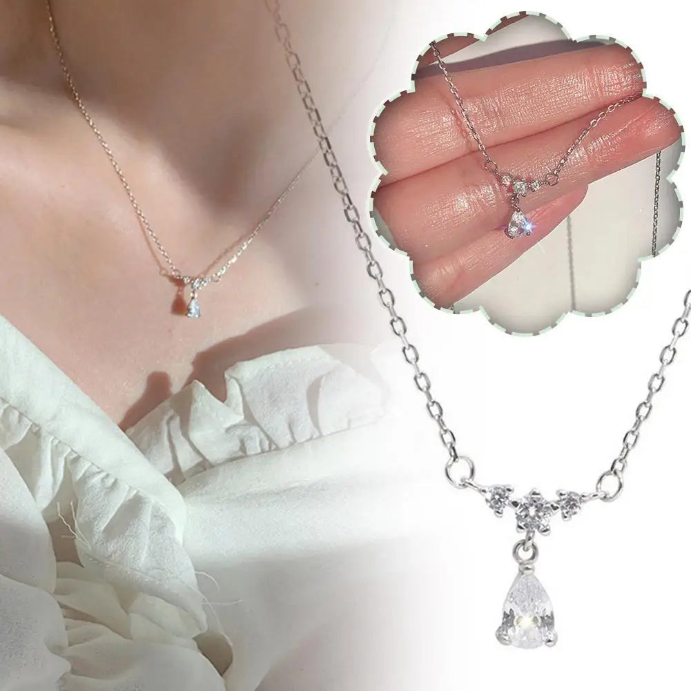 Naszyjnik z zawieszką w kształcie kropli wody, delikatny, z cyrkoniami