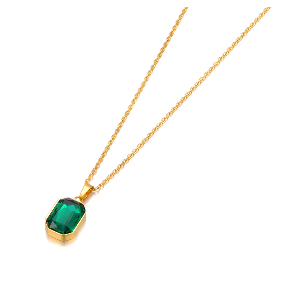 Naszyjnik ze stali nierdzewnej z geometrycznym kryształem – elegancki pozłacany wisiorek dla kobiet